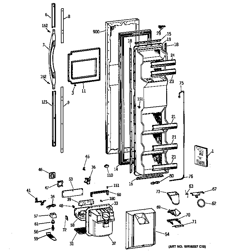 GE TFJ22PRBAAA freezer door diagram
