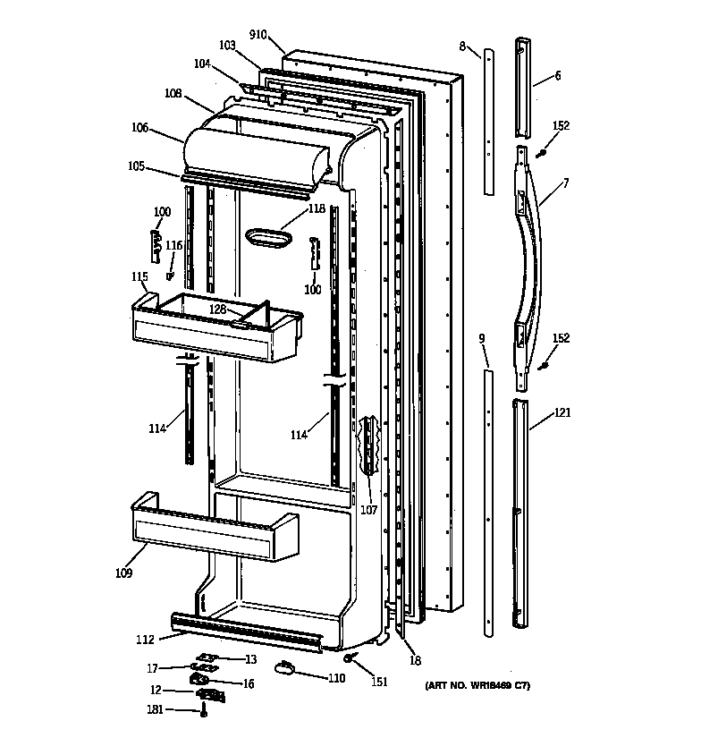 GE TFJ22PRBAAA fresh food door diagram