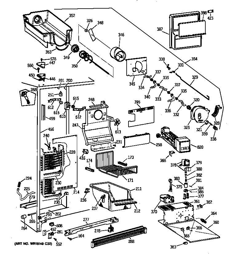 GE TFJ22PRBAAA freezer section diagram