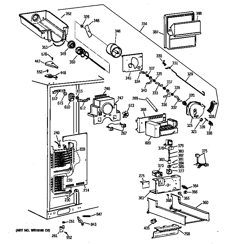 GE TFJ28PFBAAA freezer section diagram