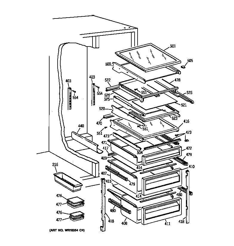 GE TFJ28PFBAAA fresh food shelves diagram