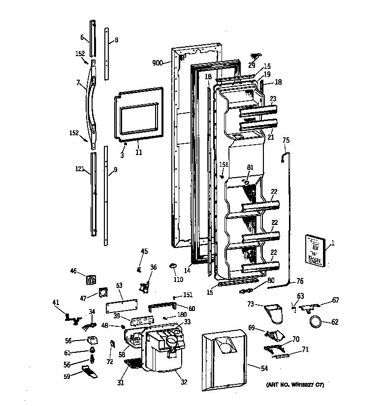 GE TFK25PRBAWW freezer door diagram