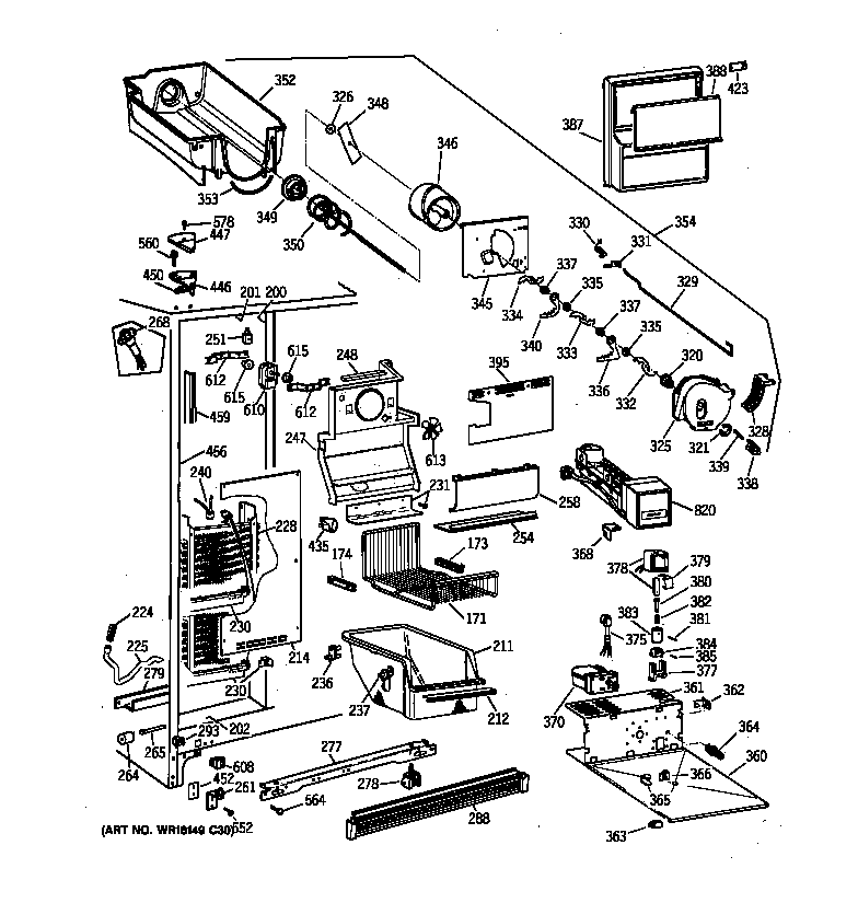 GE TFK25PRBAWW freezer section diagram