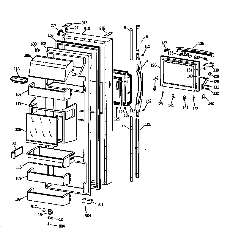 GE TFK28PFBAWW fresh food door diagram