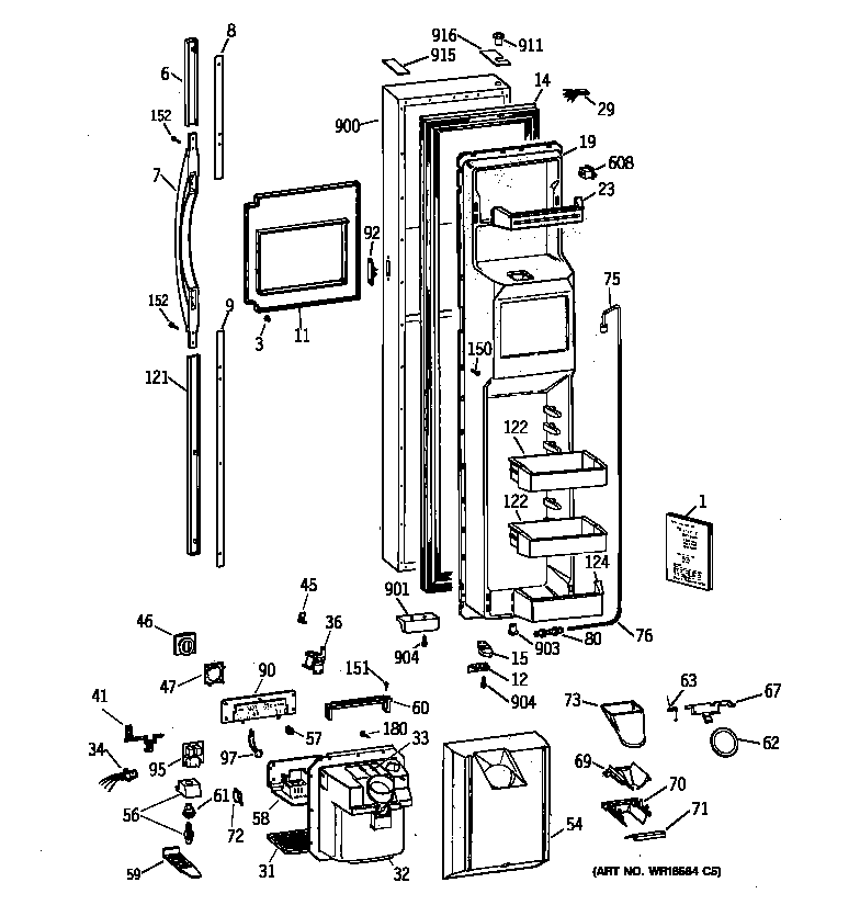 GE TFK30PFBAAA freezer door diagram