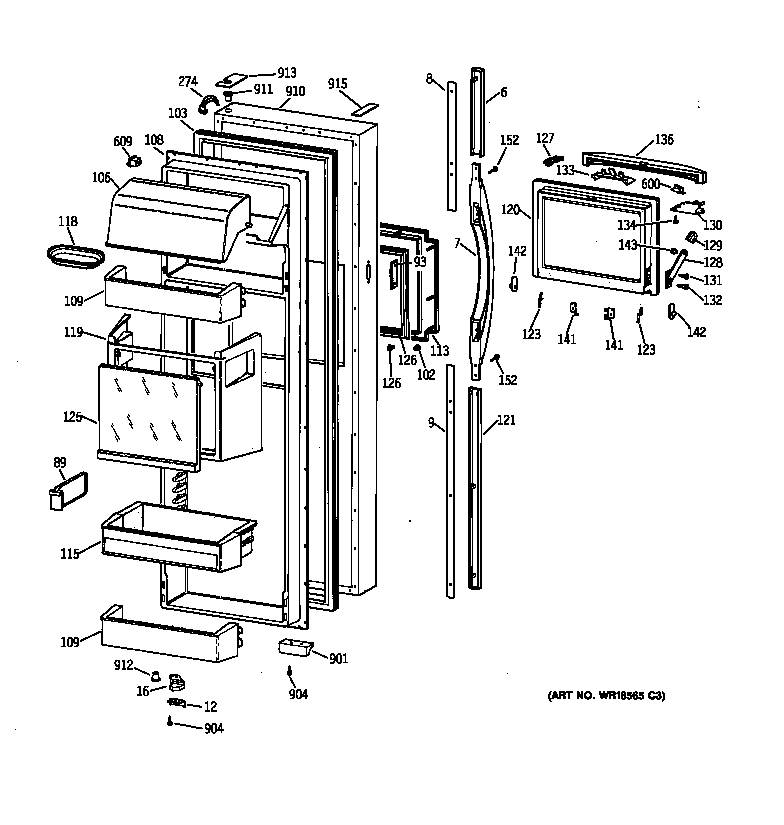 GE TFK30PFBAAA fresh food door diagram
