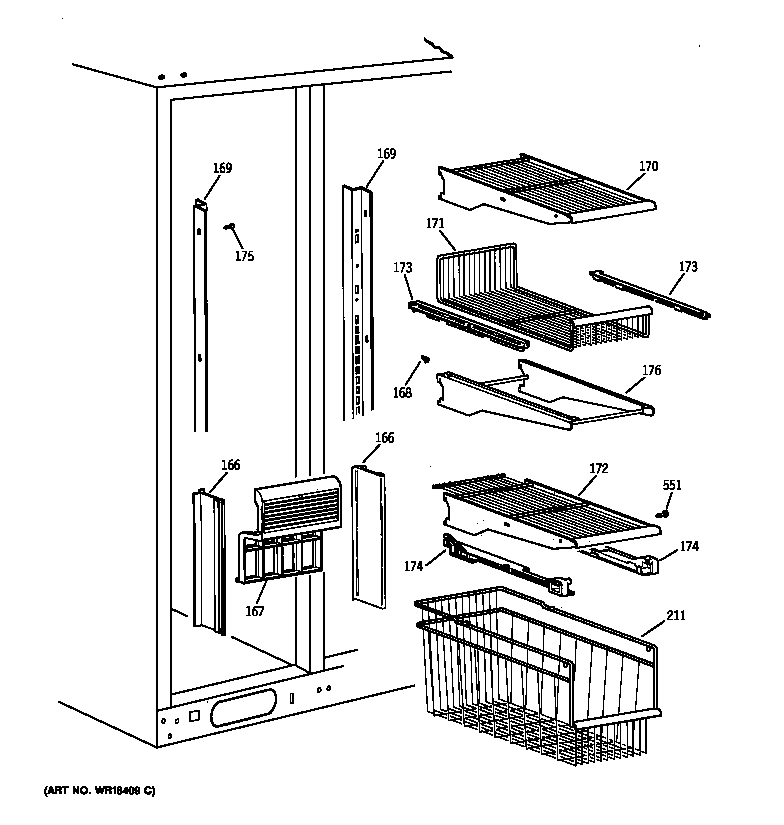 GE TFK30PFBAAA freezer shelves diagram