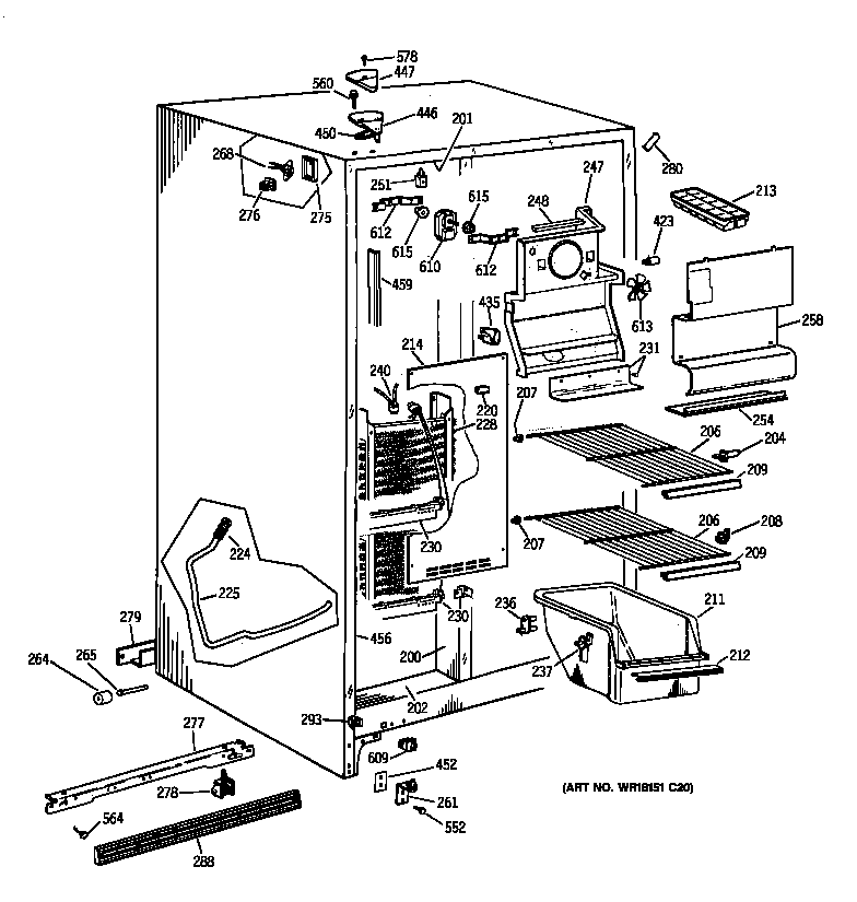 GE TFK22JABAAA freezer section diagram