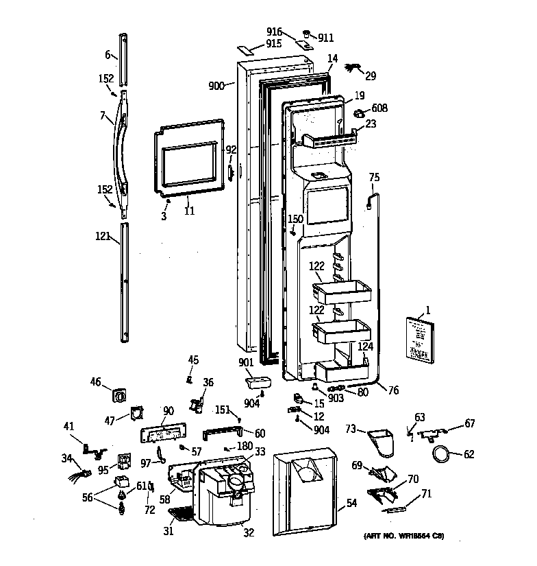 GE TFK28ZFBAAA freezer door diagram