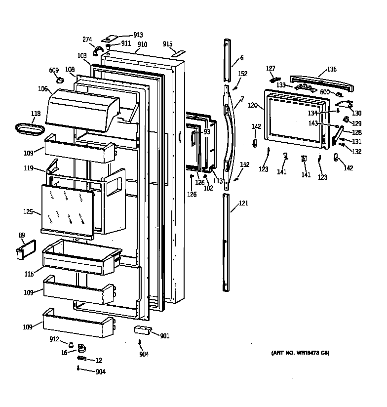 GE TFK28ZFBAAA fresh food door diagram
