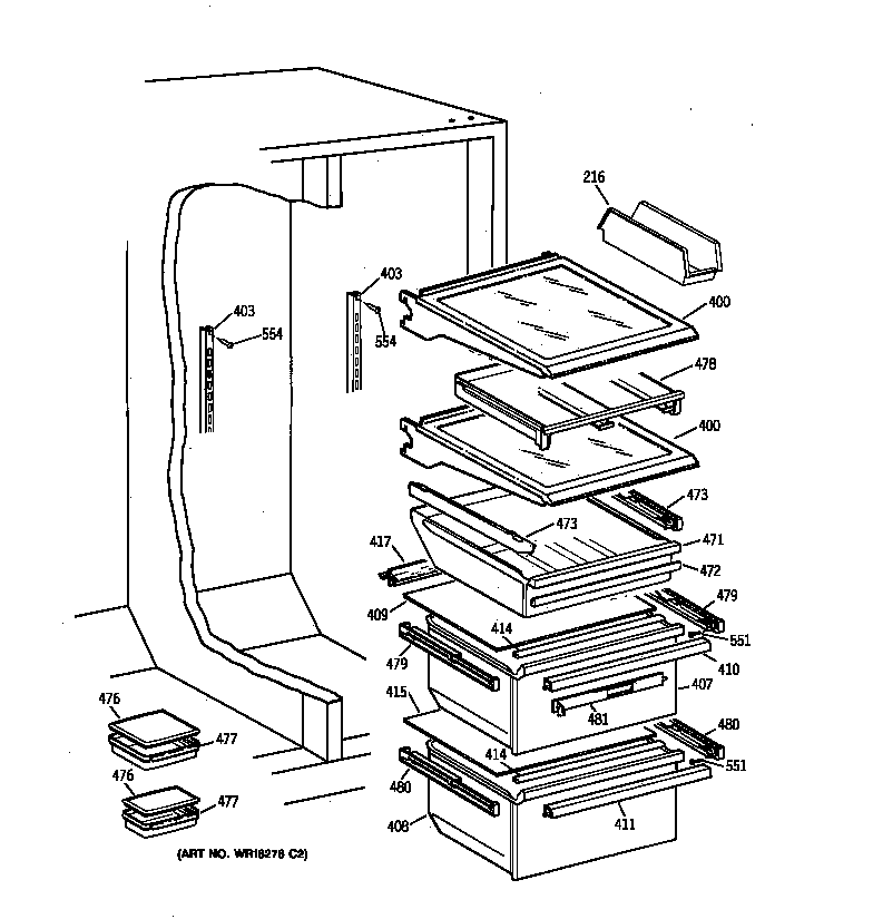 GE TFK28ZFBAAA fresh food shelves diagram