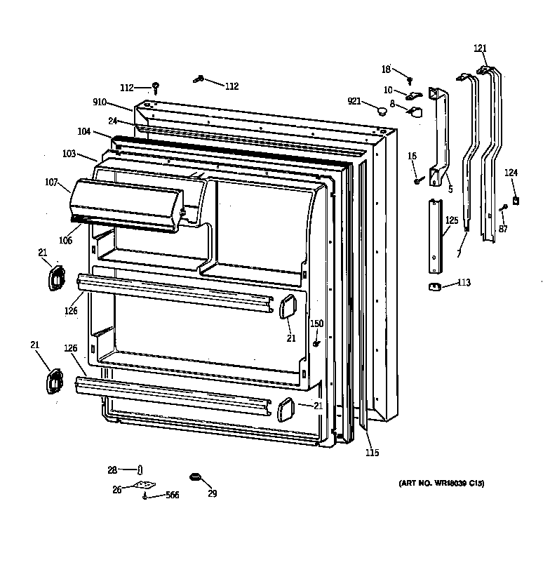GE TBX18GABBRWW fresh food door diagram