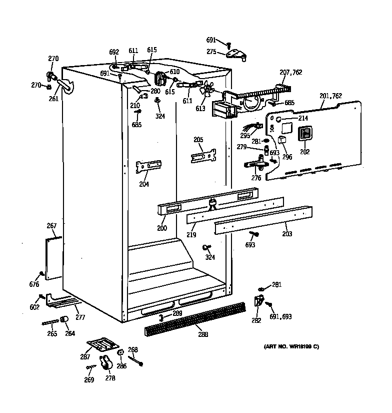 GE TBX18GABBRWW cabinet parts diagram