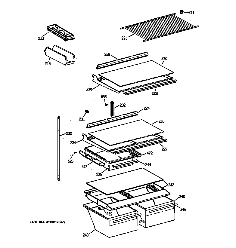 GE TBX18GABBRWW shelf parts diagram