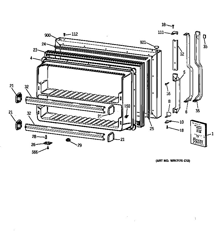 GE TBX21GABLRWW freezer door diagram