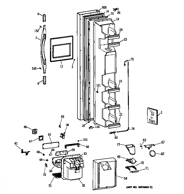 GE TFX22GRBAWW freezer door diagram