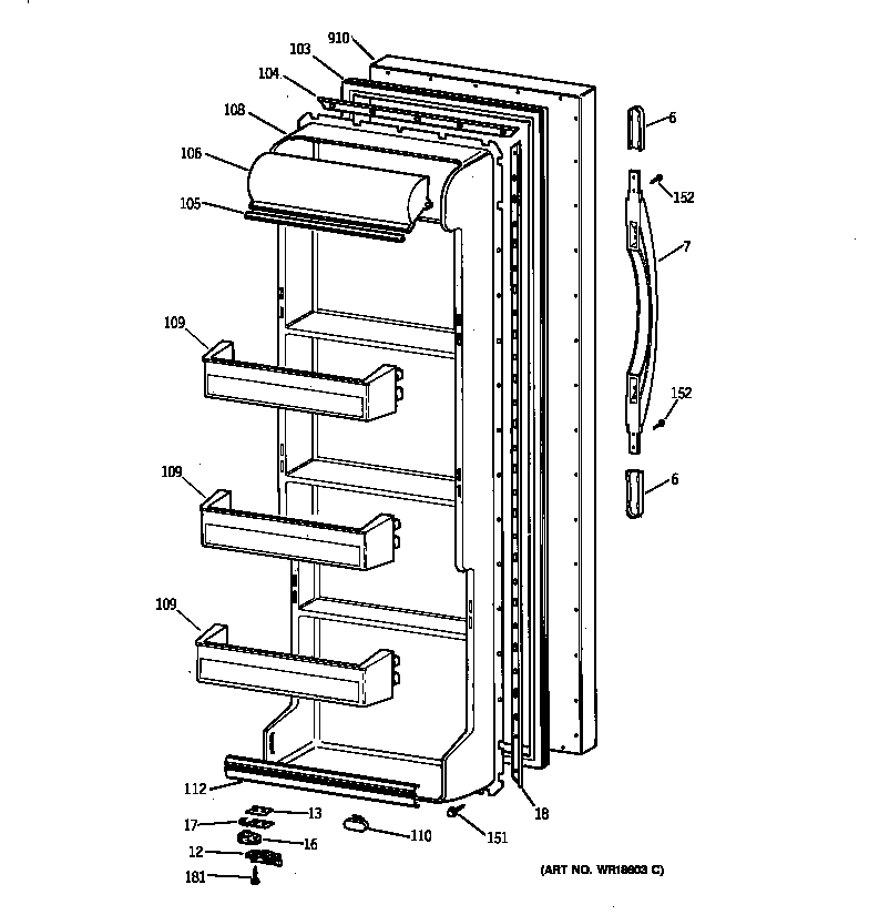 GE TFX22GRBAWW fresh food door diagram