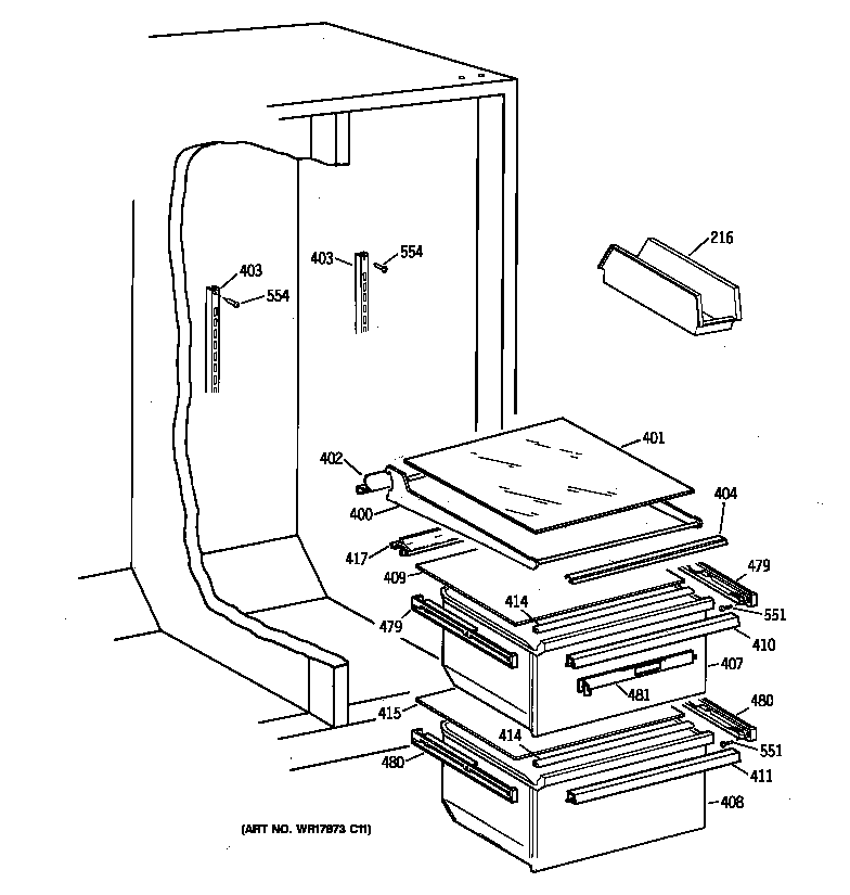 GE TFX22GRBAWW fresh food section diagram