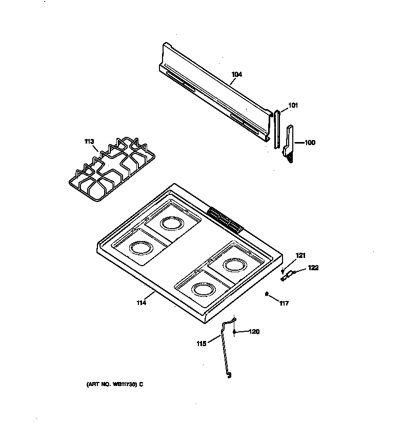GE JGBS03PPA2WH cooktop diagram