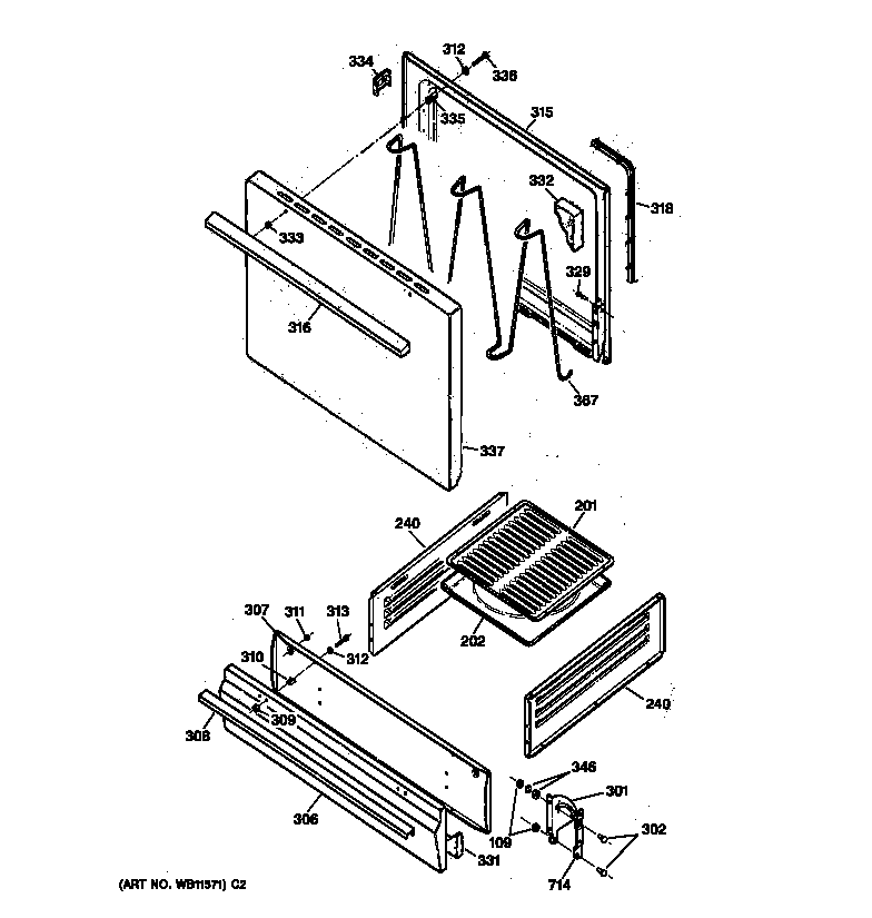 GE JGBS03PPA2WH door & drawer parts diagram