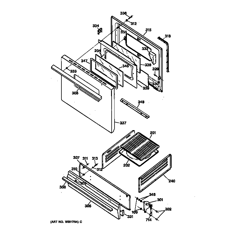 GE JGBS15PEA2WH door & drawer parts diagram