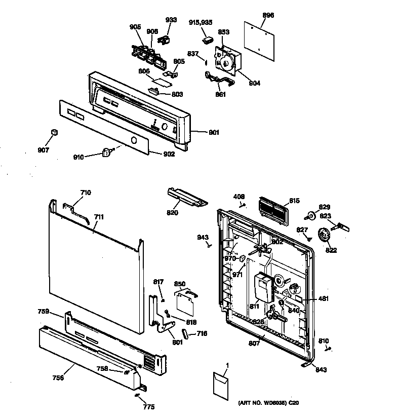GE GSM2100Z02WH escutcheon & door assembly diagram