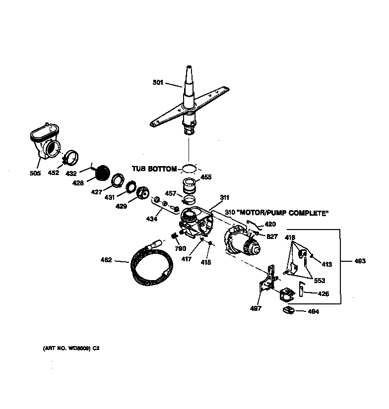 GE GSM2100Z02WH motor-pump mechanism diagram