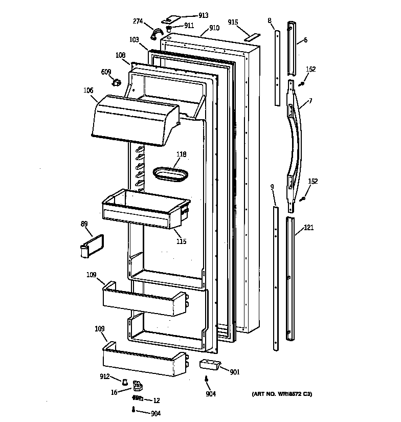 GE TPJ24PRBABB fresh food door diagram