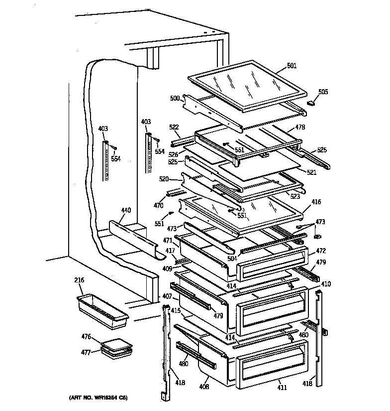 GE TPK24PFBAAA fresh food shelves diagram