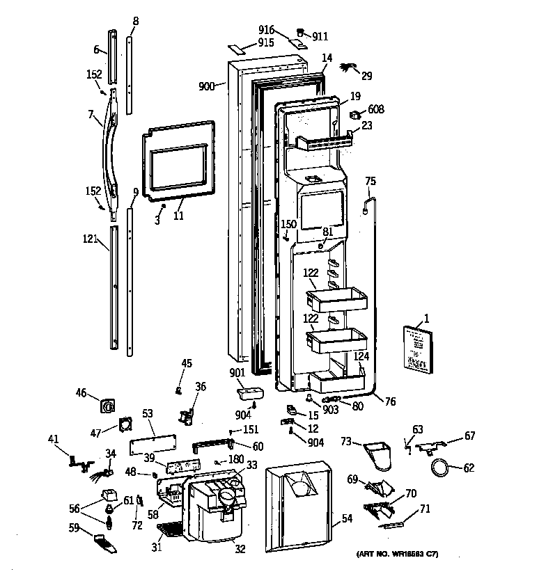 GE TPK24PRBAWW freezer door diagram