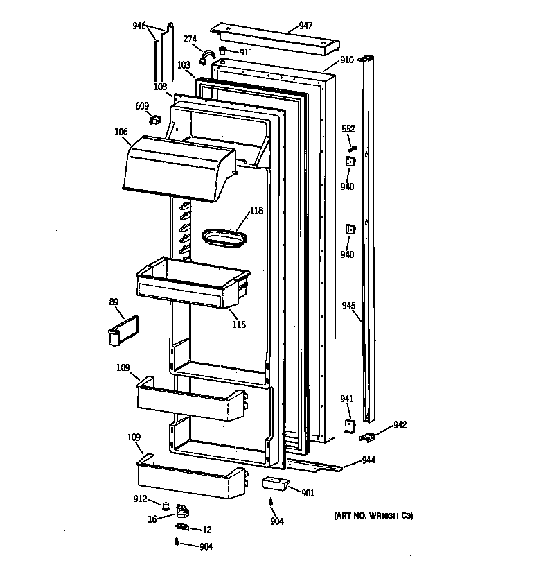 GE TPJ24BIBAWW fresh food door diagram