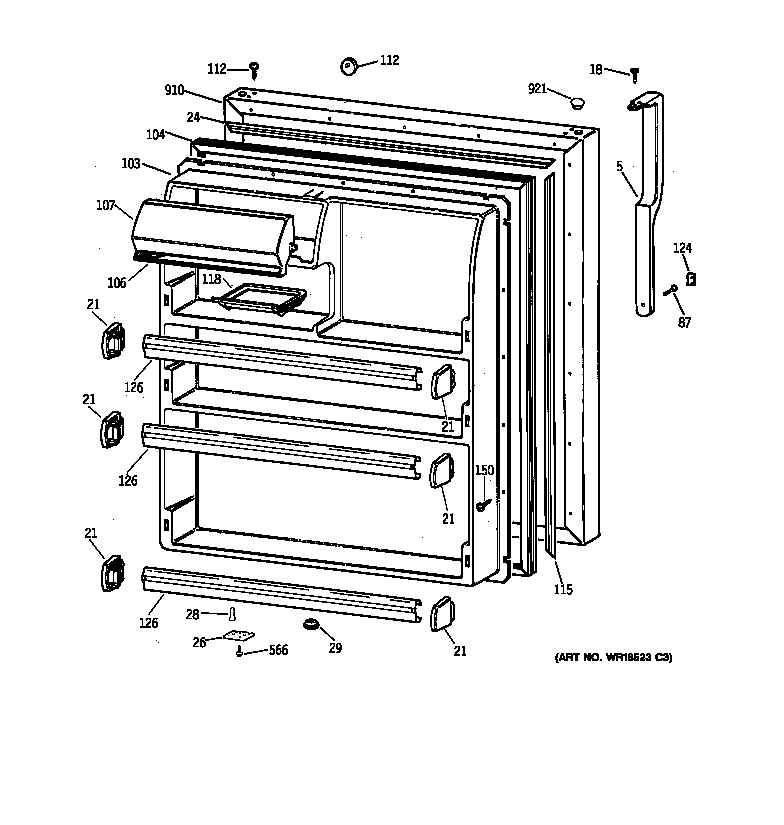 GE TBX21NIBLRAA fresh food door diagram