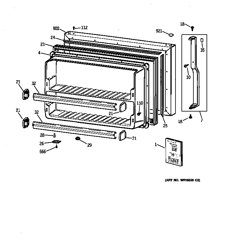 GE TBX21CIBLRBB freezer door diagram