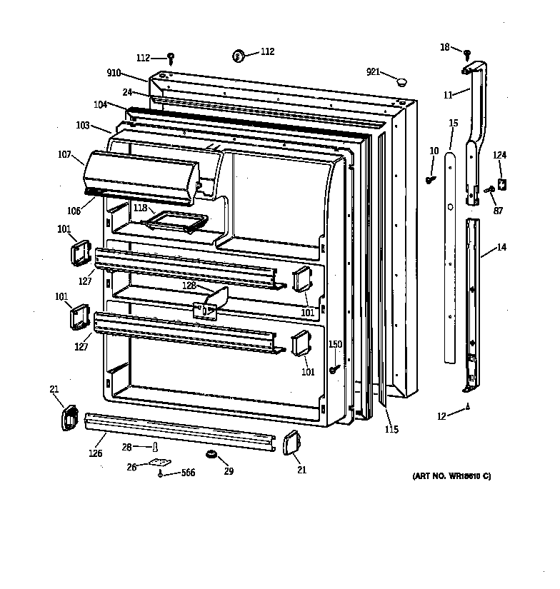 GE TBX21CIBLRBB fresh food door diagram