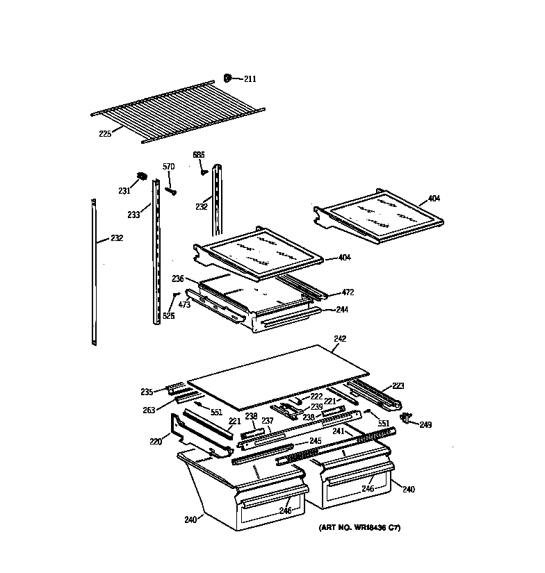 GE TBX21CIBLRBB shelf parts diagram