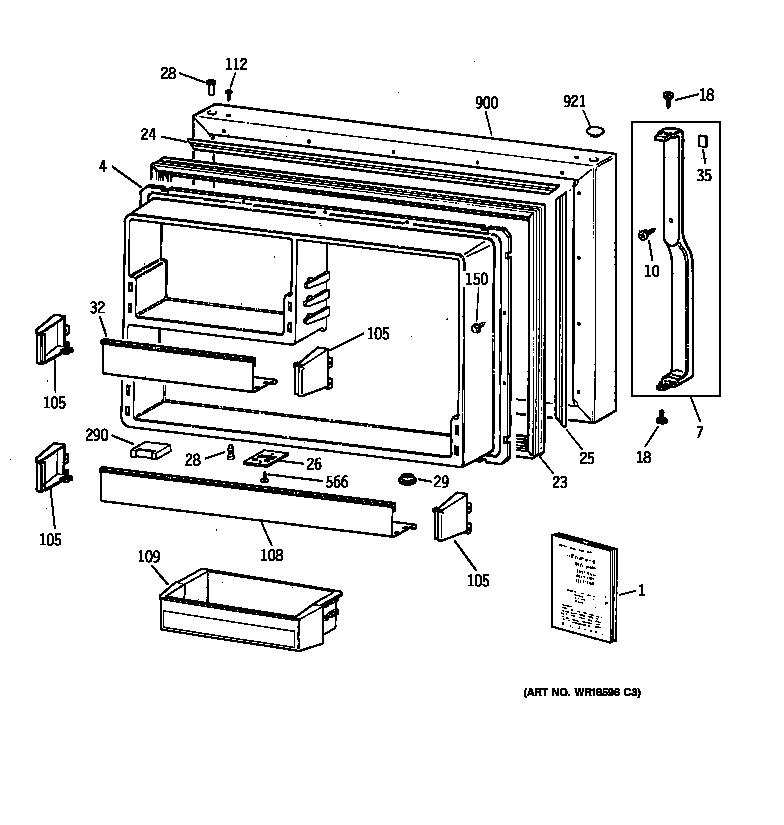 GE TBX19PABLRBB freezer door diagram