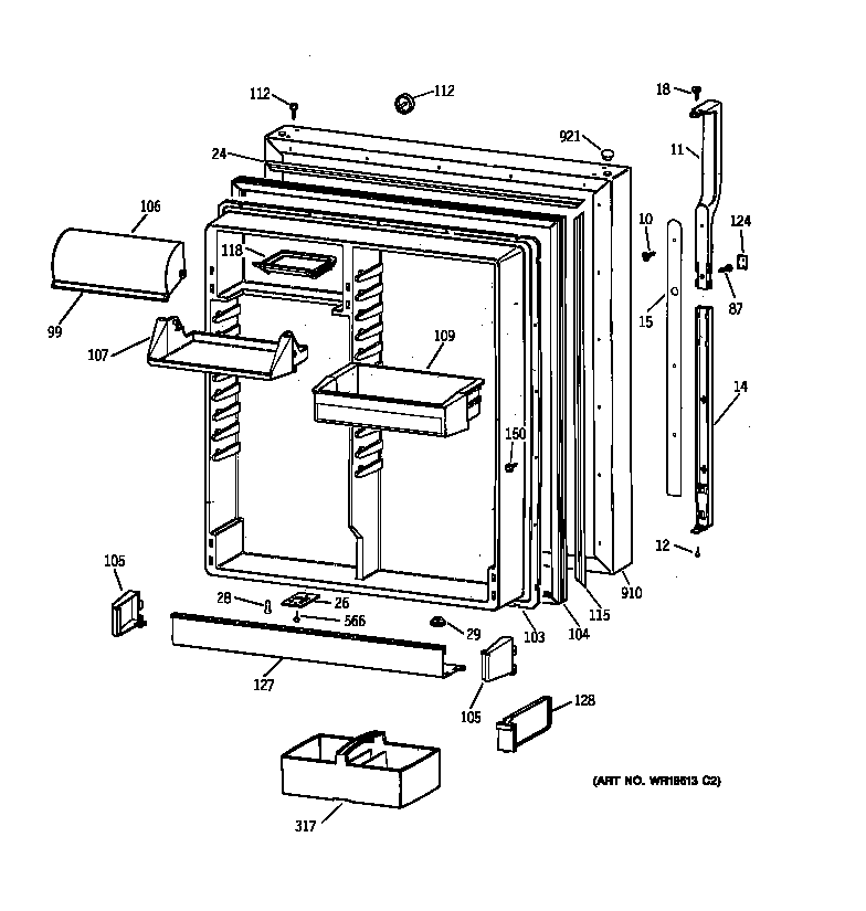 GE TBX19PABLRBB fresh food door diagram