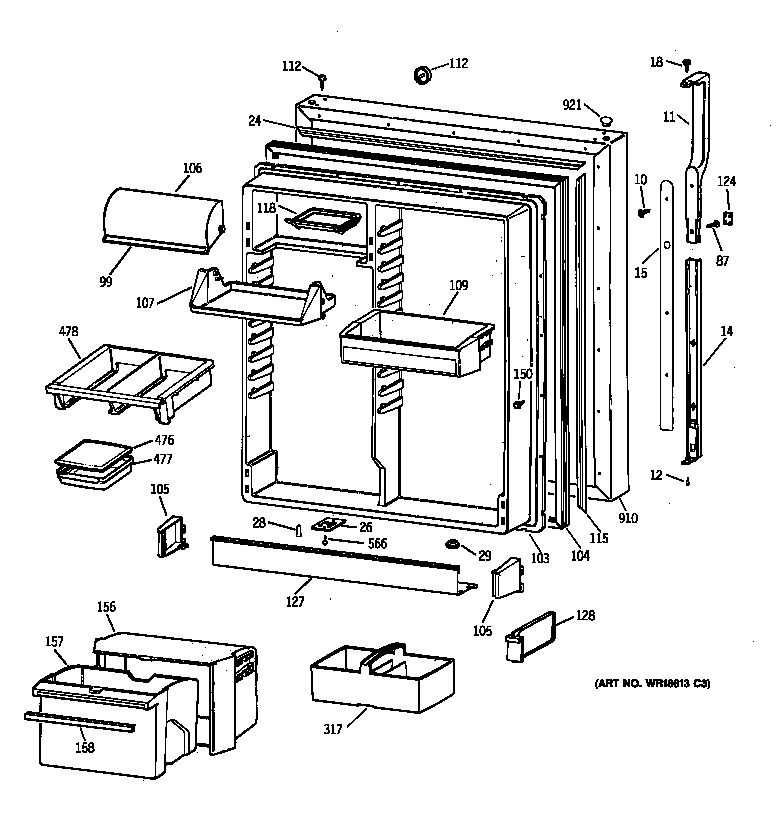 GE TBX22PIBLRBB fresh food door diagram