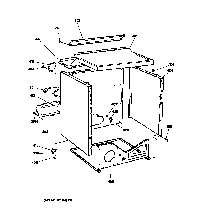 GE DBXR453GV0AA cabinet diagram