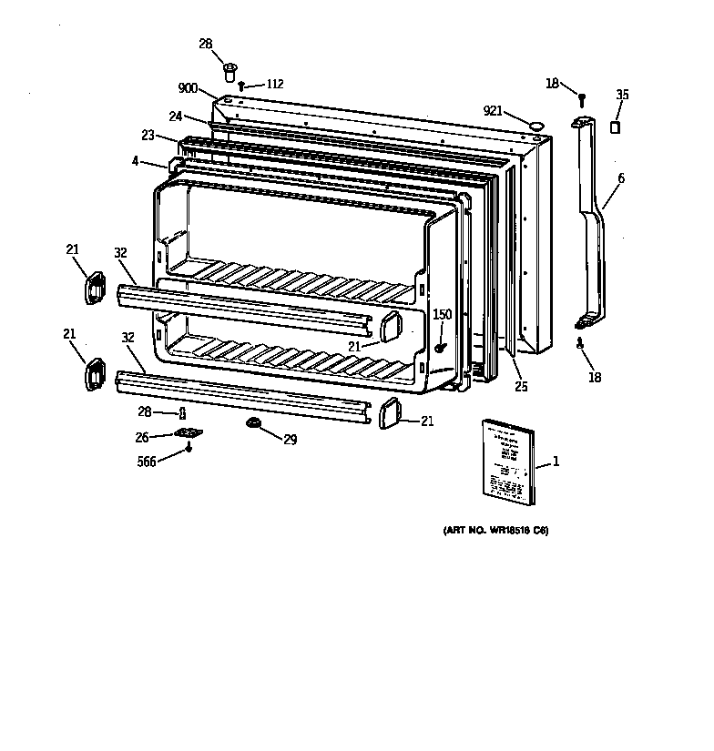 GE TBX24JIBLRAA freezer door diagram
