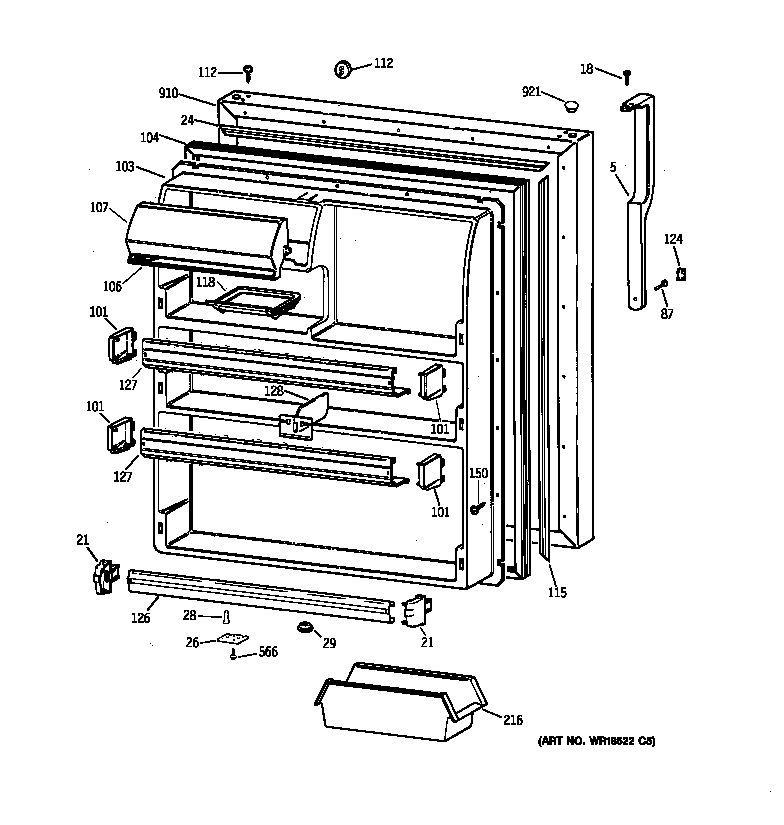 GE TBX24JIBLRAA fresh food door diagram