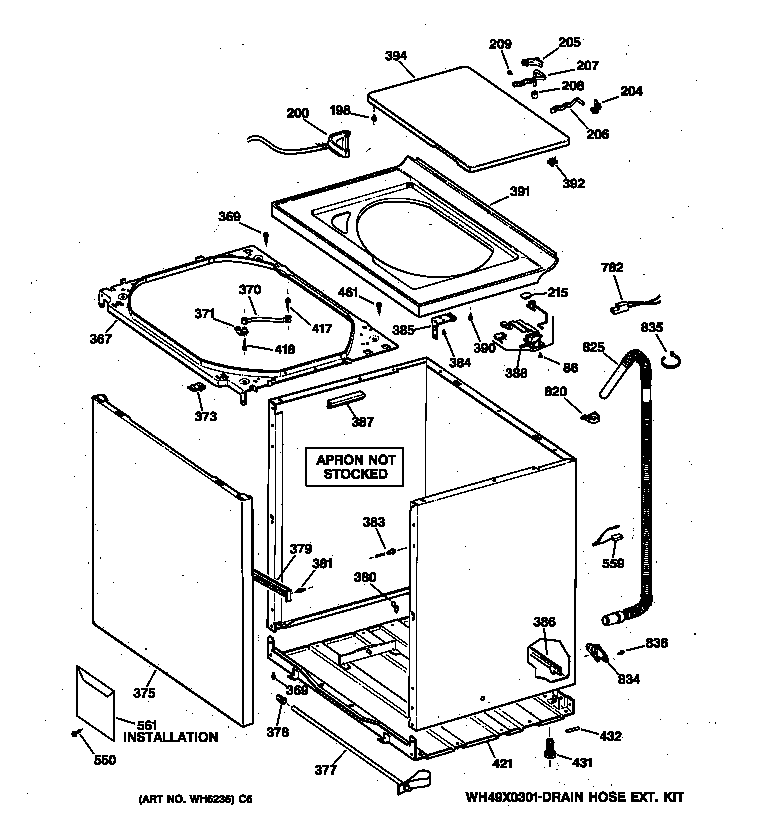GE WKSR2100TBAA cabinet, cover & front panel diagram