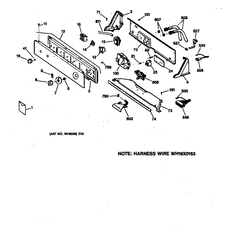 GE WCSR4110TBAA controls & backsplash diagram