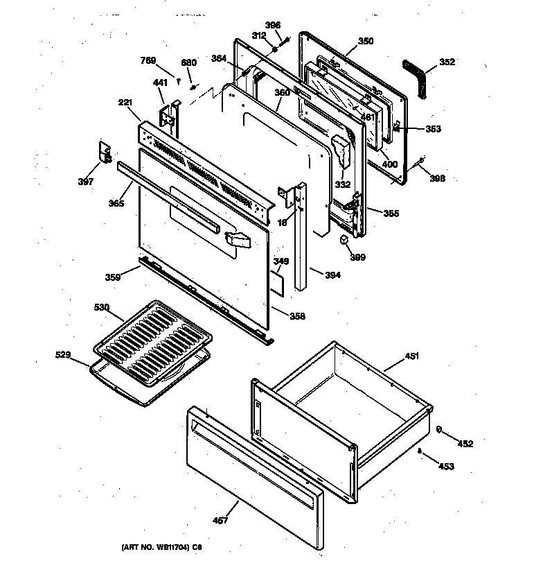 GE JBP24BY4 door & drawer parts diagram