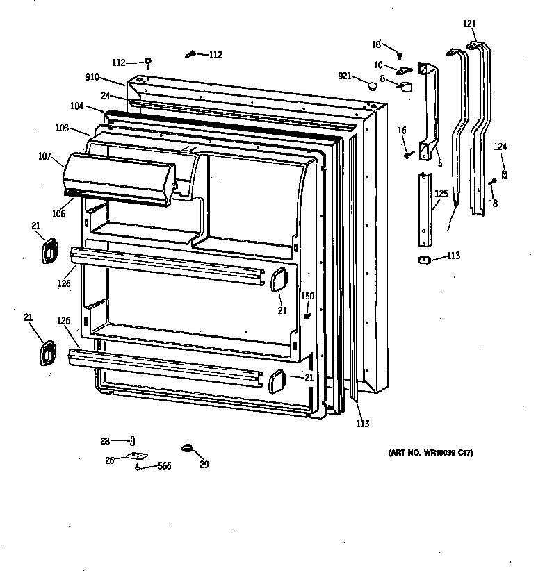 GE MTX18DABLRWW fresh food door diagram