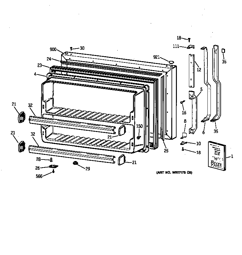 GE TBX21TAYARAA freezer door diagram
