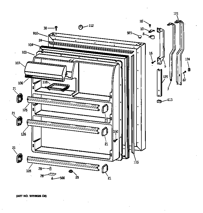 GE TBX21TAYARAA fresh food door diagram