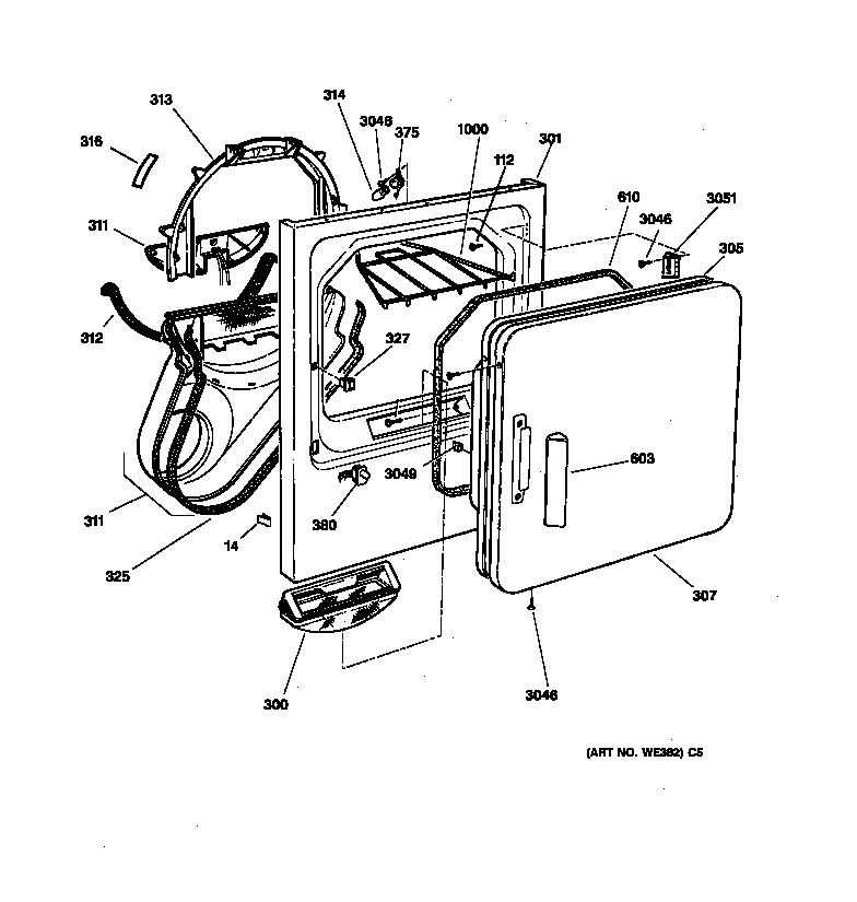 GE DPSQ495ET2AA front panel & door diagram
