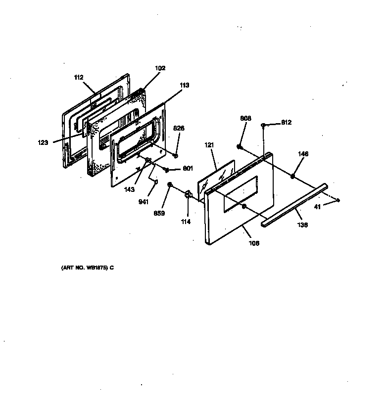 GE JSS16PW1AD oven door diagram