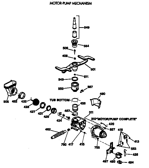 GE GSD1425T62BA motor-pump mechanism diagram